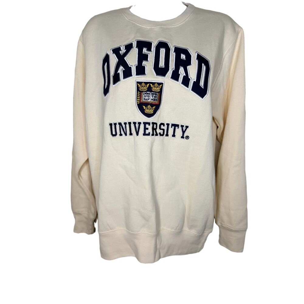 Oxford University Sweatshirt Cream Crewneck Embroidered Crest Pullover sz S